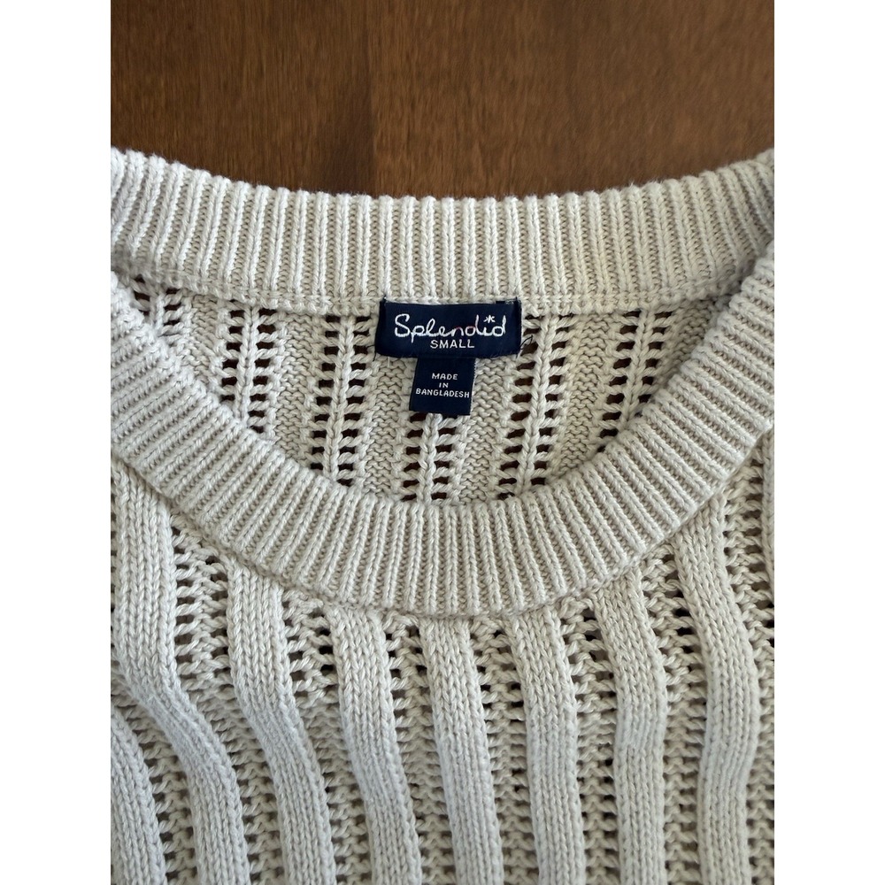Splendid Short Sleeve Knit Sweater Top Cream Sz Small Modern Open Weave - Picture 2 of 6